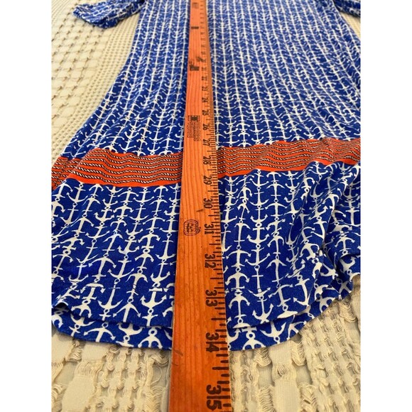 Antibes Blanc Royal Blue w/ anchor Pattern Stretchy 3/4 Sleeve Size Small Dress - Picture 10 of 11